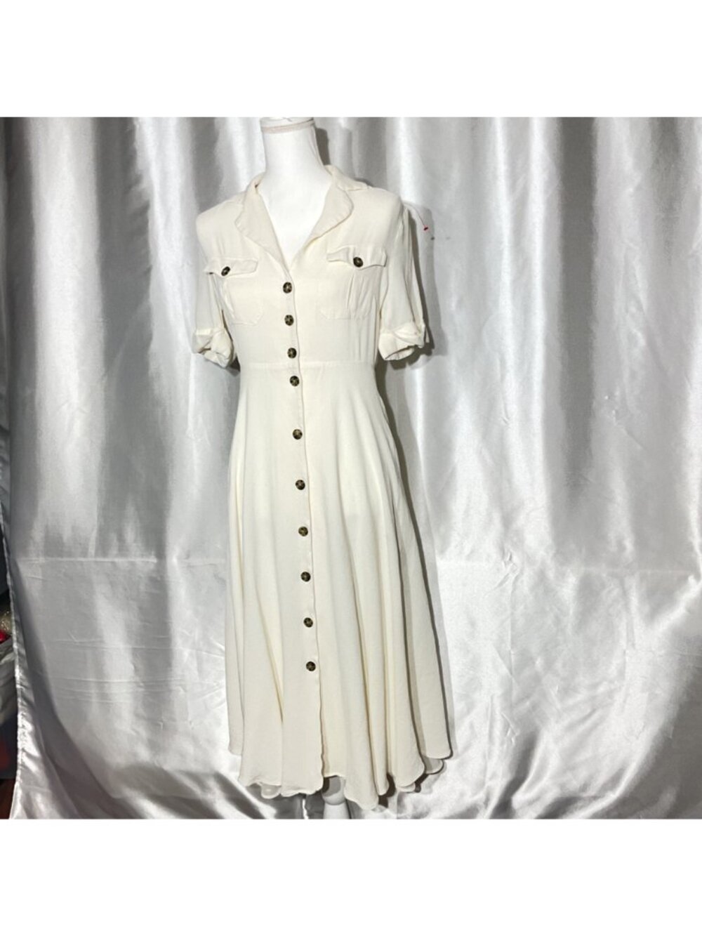 J crew Button-Front Midi Dress size 4 Collared Neck & Short Sleeves - Ivory - Picture 4 of 12